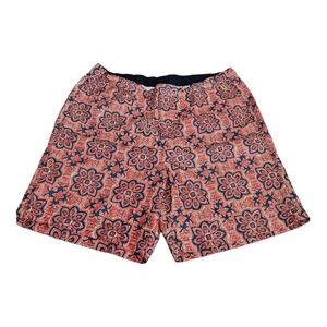 Lands End Orange and Blue Geometric Floral Swim Trunks XL 42 waist‎